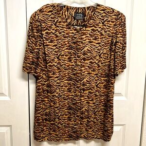 Vintage More Jazz Shades of Brown Gold Button Tunic Top Size 1XP